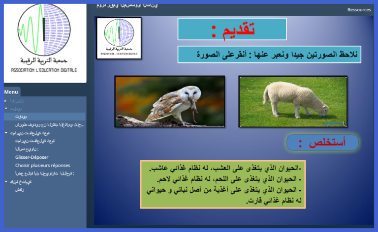 تمارين تفاعلية حول النظام الغذائي عند الحيوانات